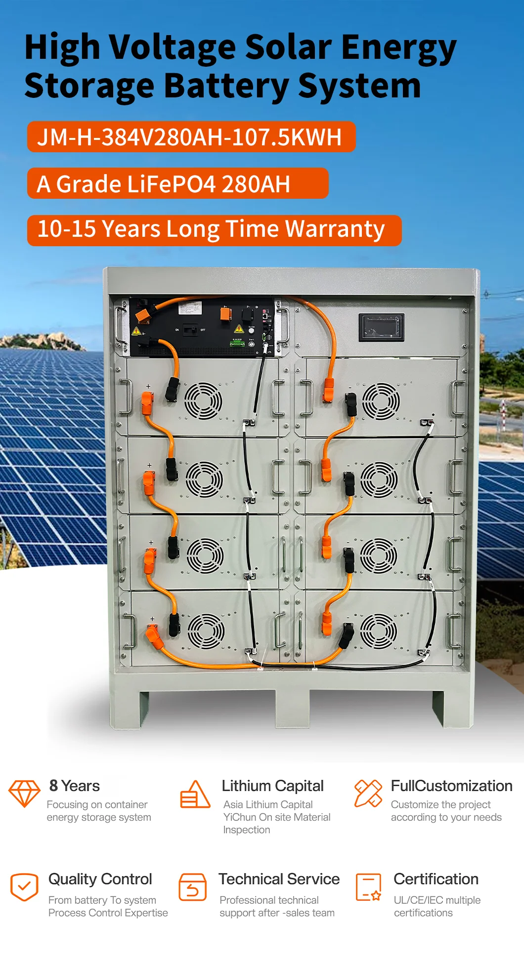 High-voltage Lithium Battery 96V 240V 336V 384V 280AH technical specification image 1